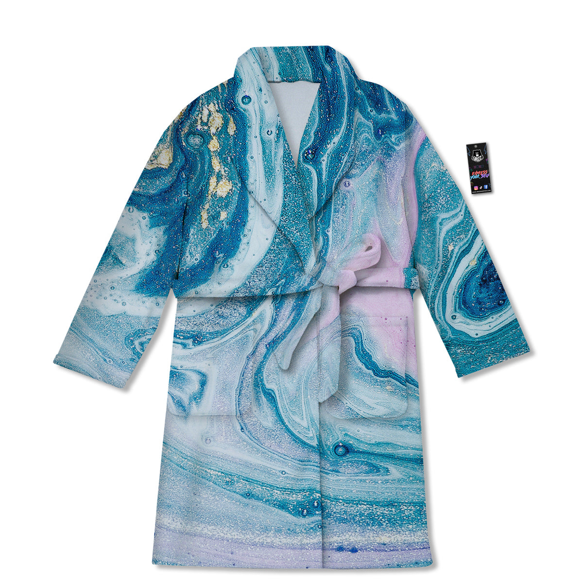 Abstract Ocean Marble Pink Blue Print Bathrobe-grizzshop