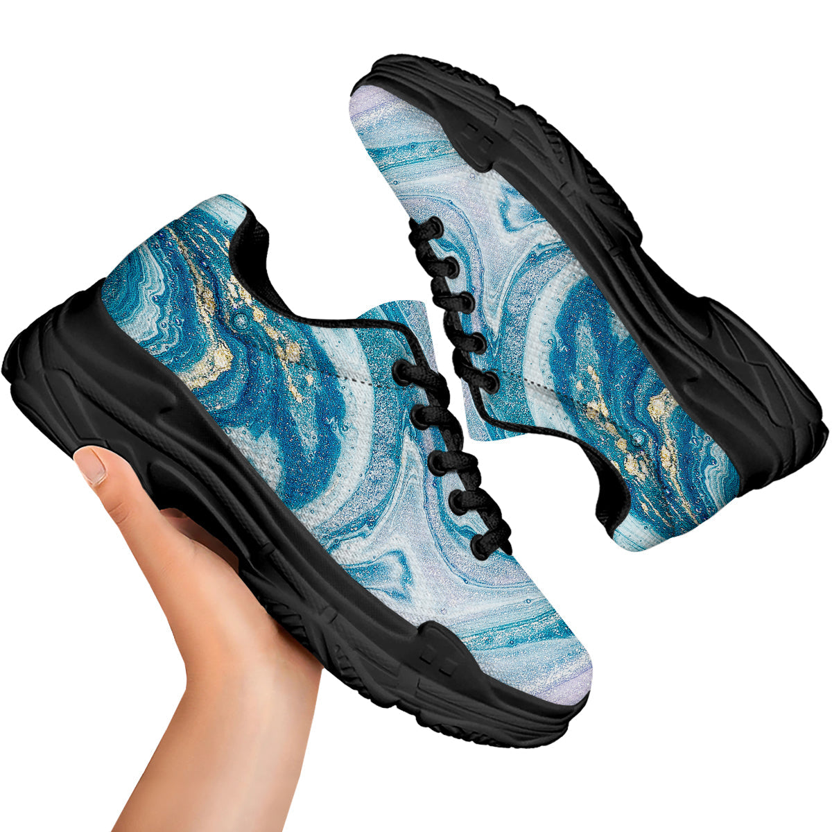 Abstract Ocean Marble Pink Blue Print Black Chunky Shoes-grizzshop