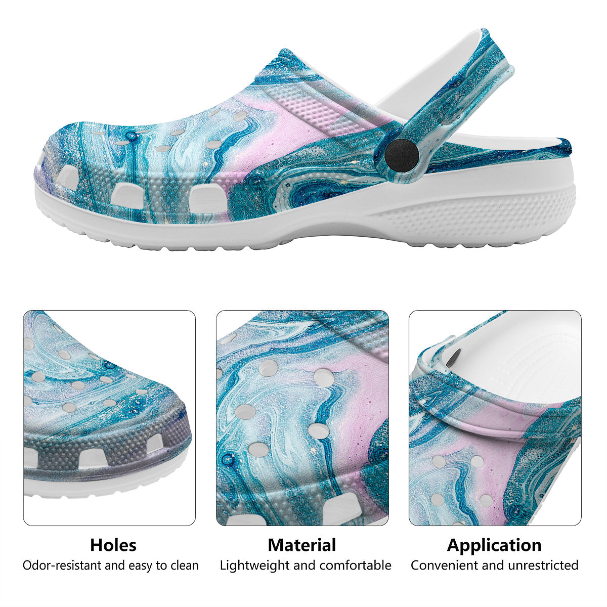 Abstract Ocean Marble Pink Blue Print Clog-grizzshop