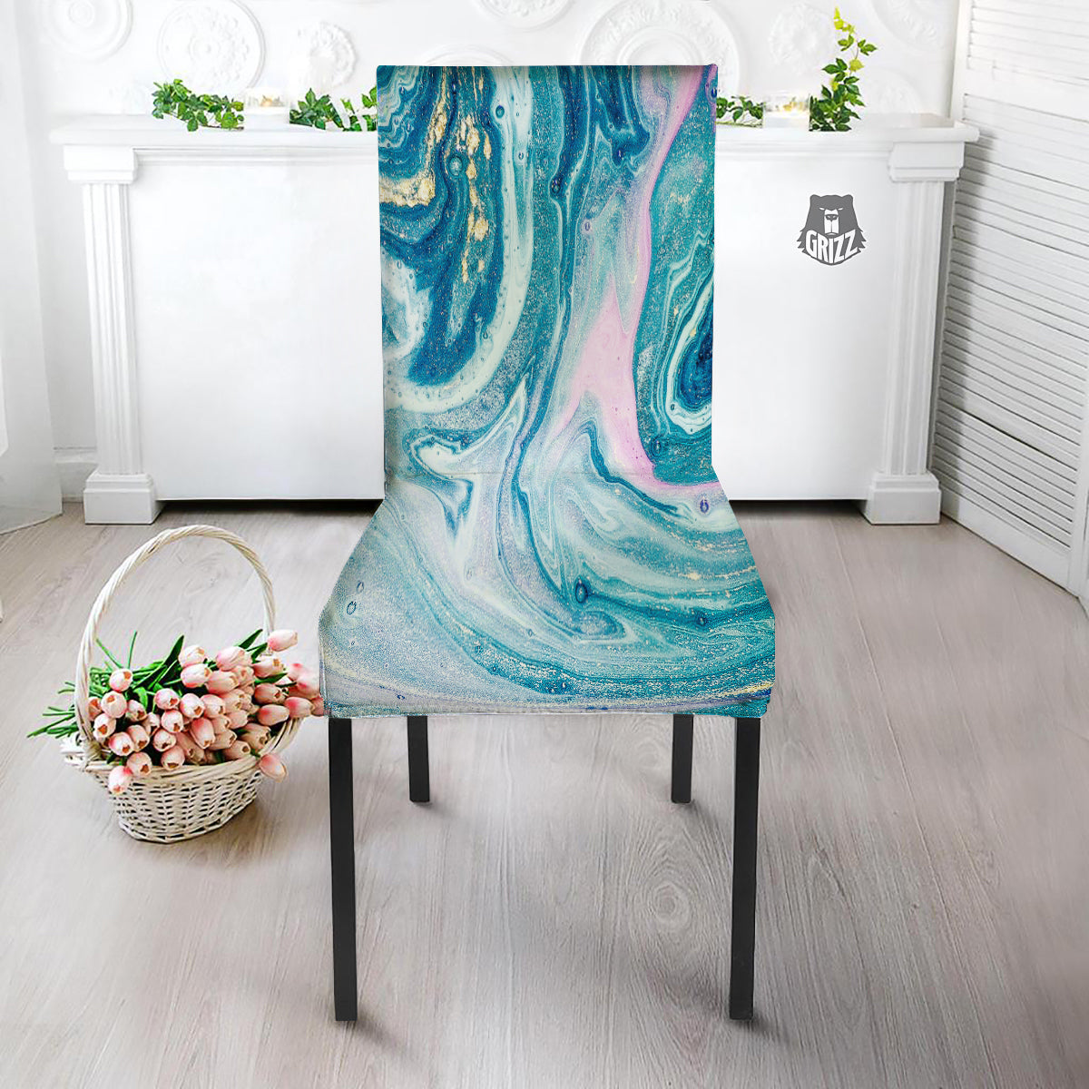 Abstract Ocean Marble Pink Blue Print Dining Chair Slipcover-grizzshop