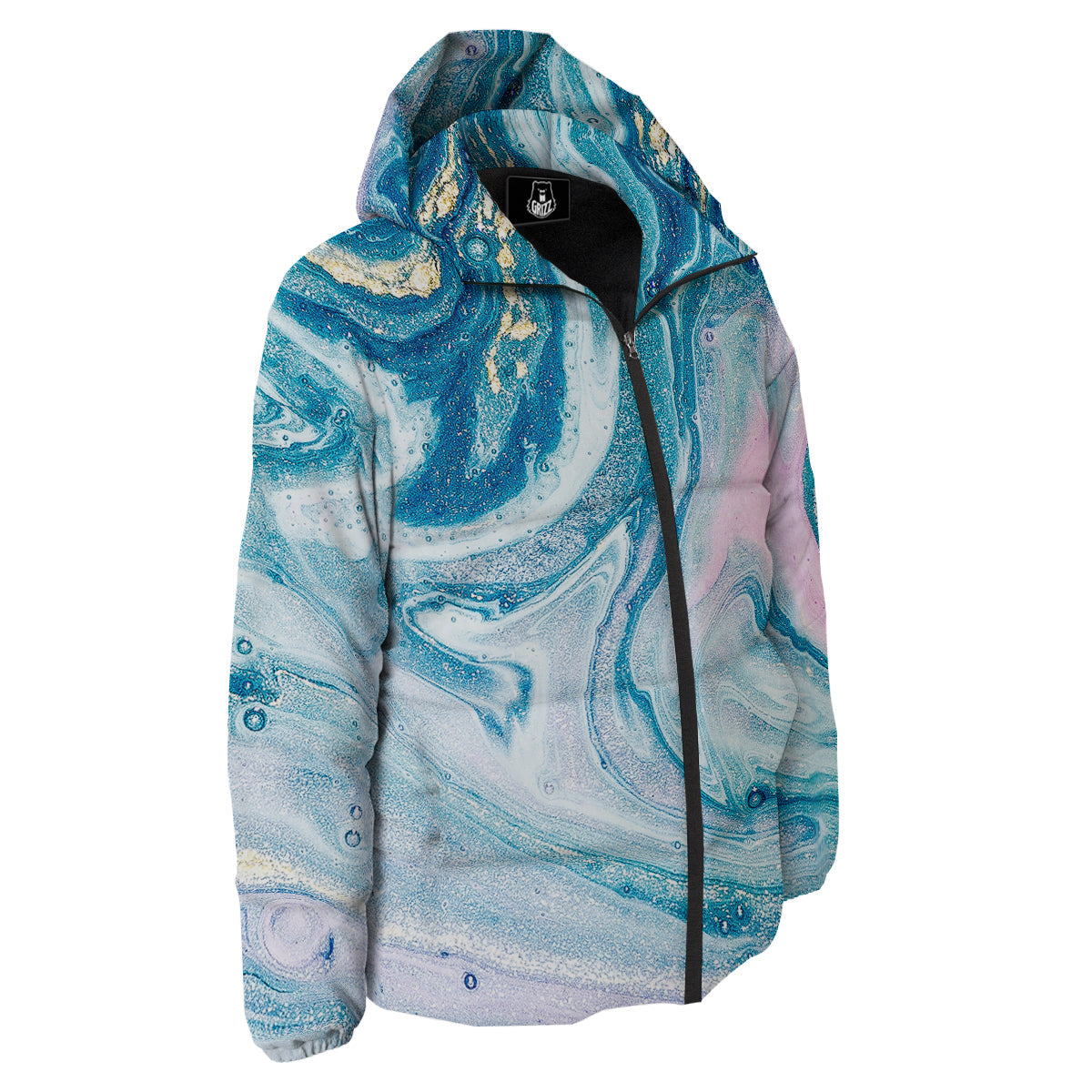 Abstract Ocean Marble Pink Blue Print Down Jacket-grizzshop