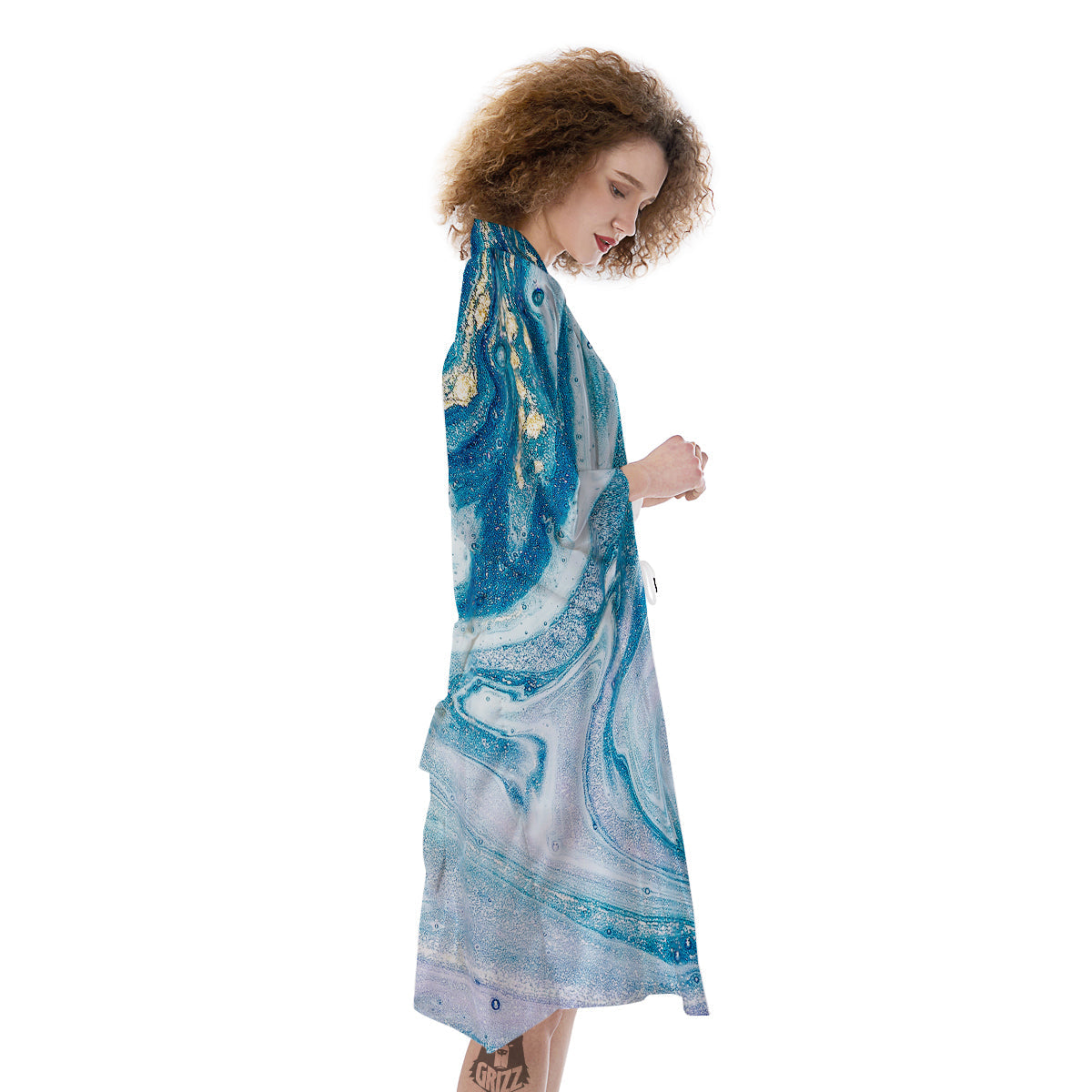 Abstract Ocean Marble Pink Blue Print Kimono-grizzshop