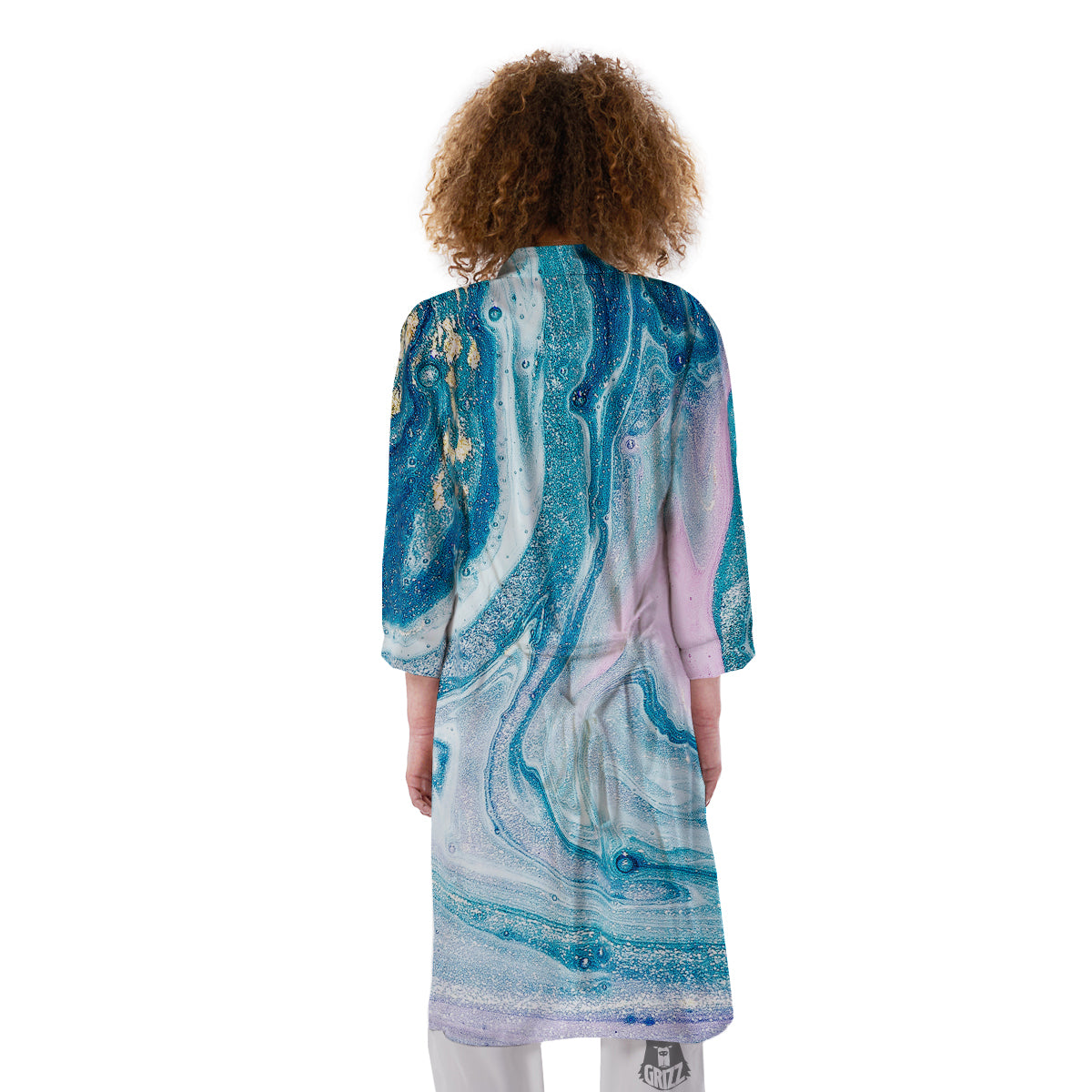 Abstract Ocean Marble Pink Blue Print Kimono-grizzshop