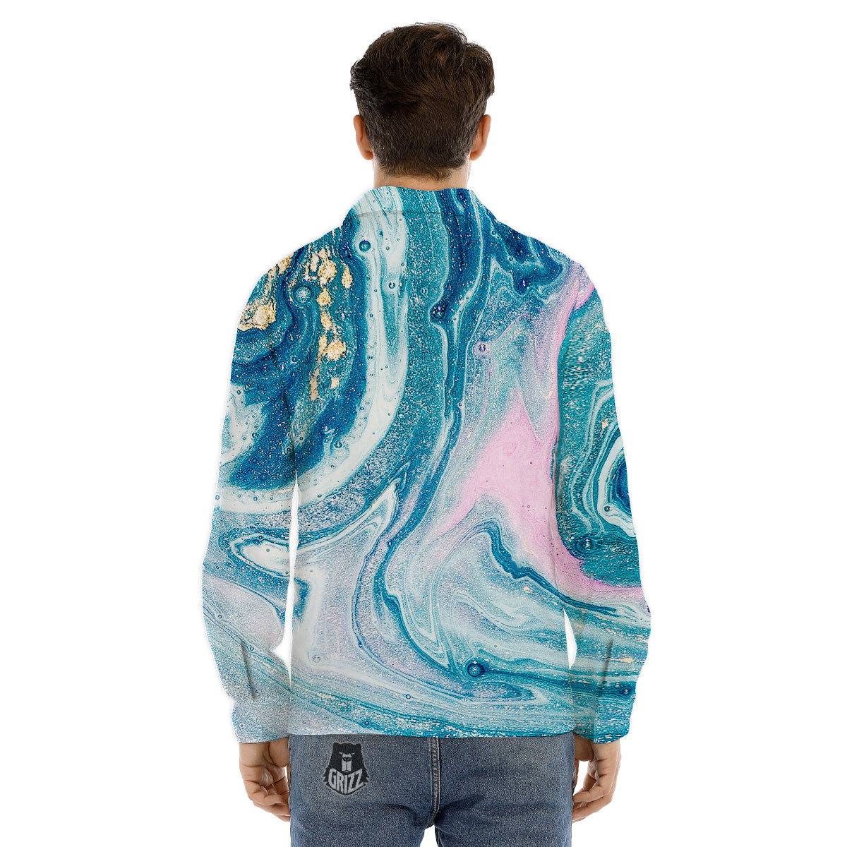 Abstract Ocean Marble Pink Blue Print Men's Dress Shirts-grizzshop