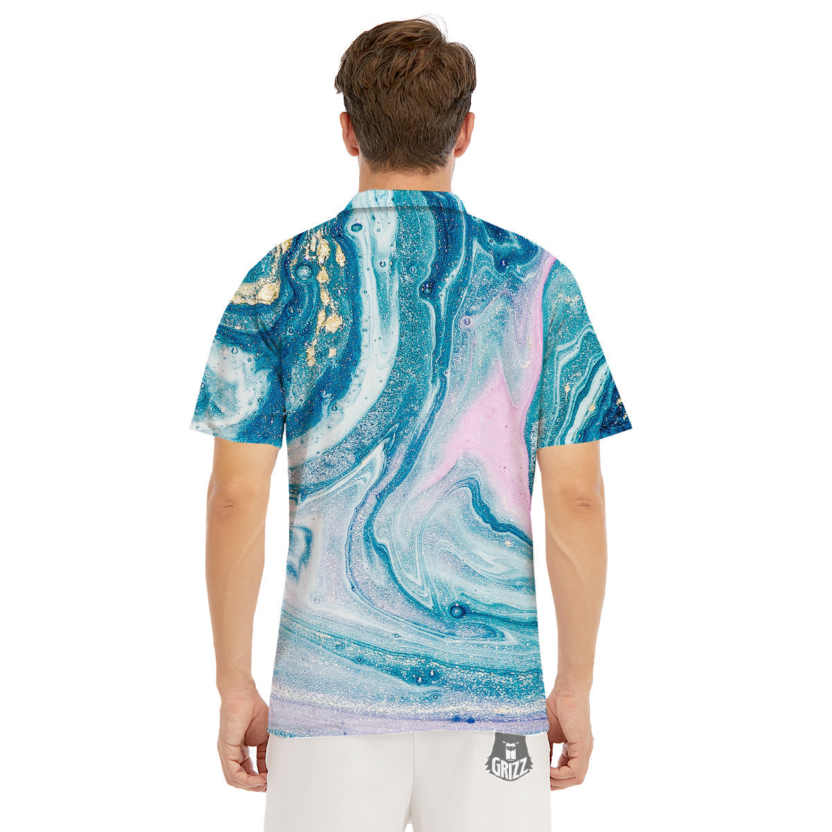 Abstract Ocean Marble Pink Blue Print Men's Golf Shirts-grizzshop
