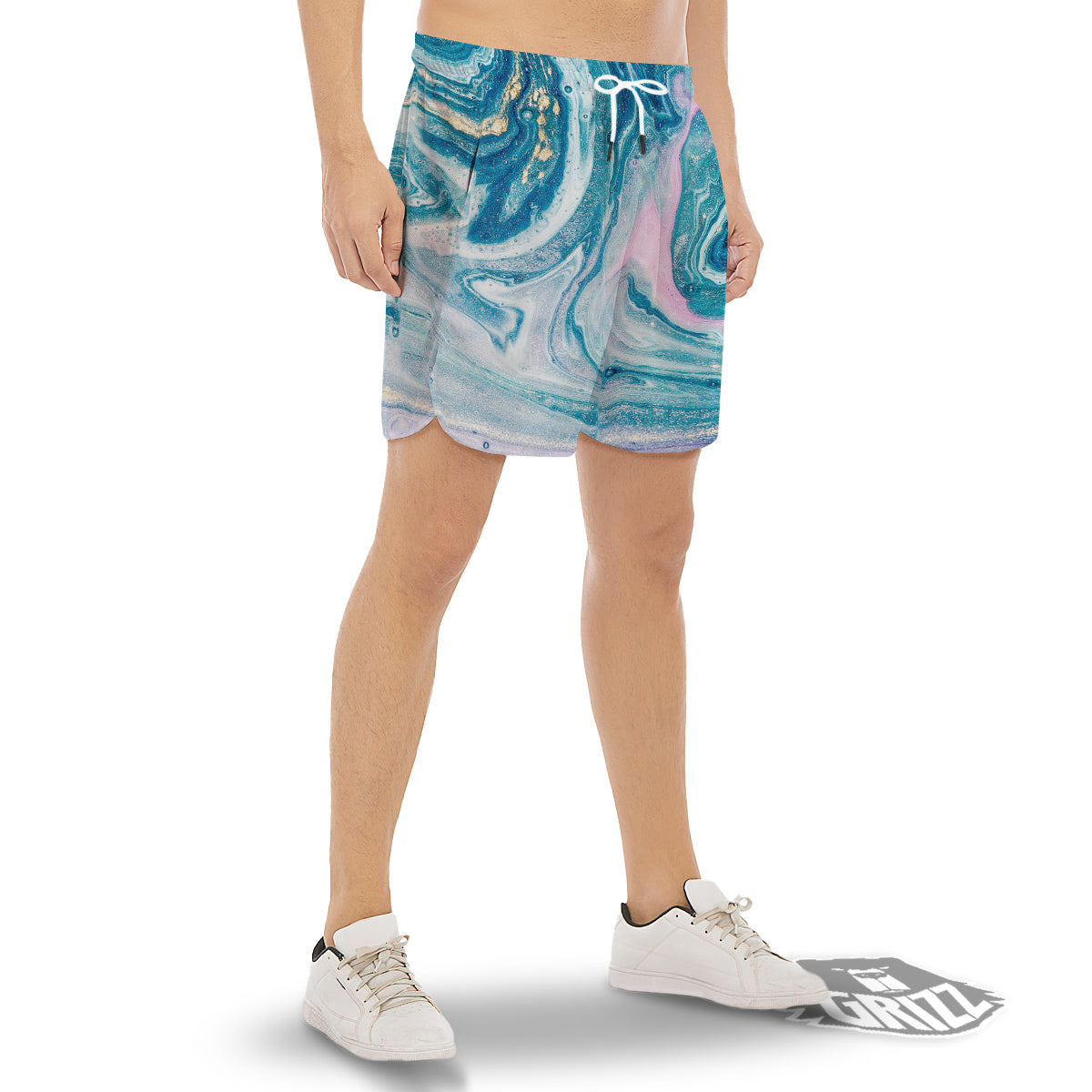 Abstract Ocean Marble Pink Blue Print Men's Gym Shorts-grizzshop