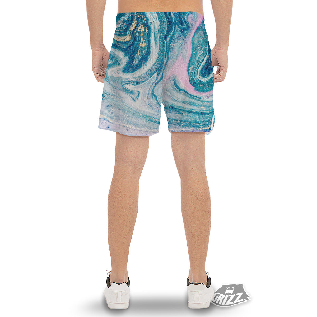 Abstract Ocean Marble Pink Blue Print Men's Gym Shorts-grizzshop