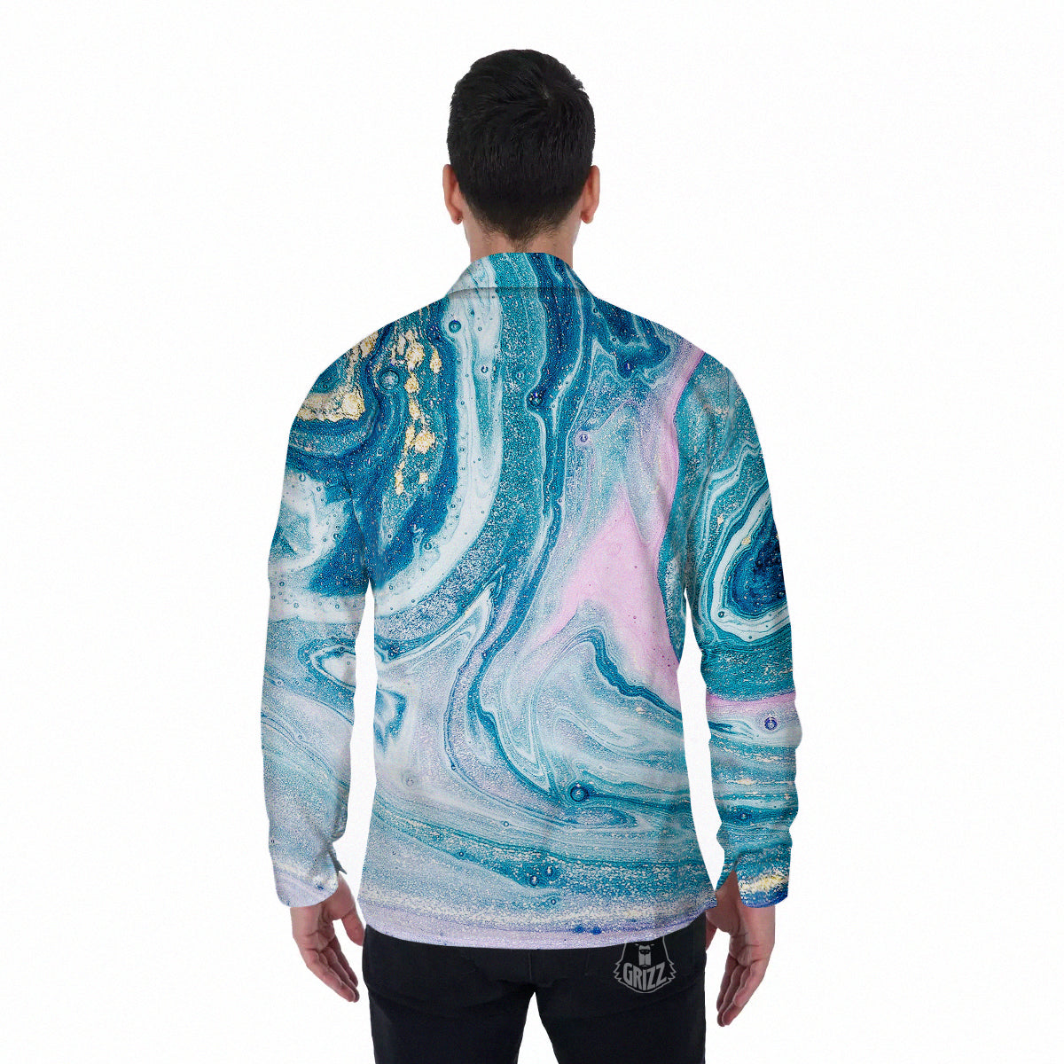 Abstract Ocean Marble Pink Blue Print Men's Long Sleeve Shirts-grizzshop