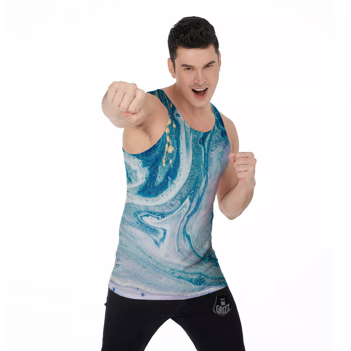 Abstract Ocean Marble Pink Blue Print Men's Tank Top-grizzshop