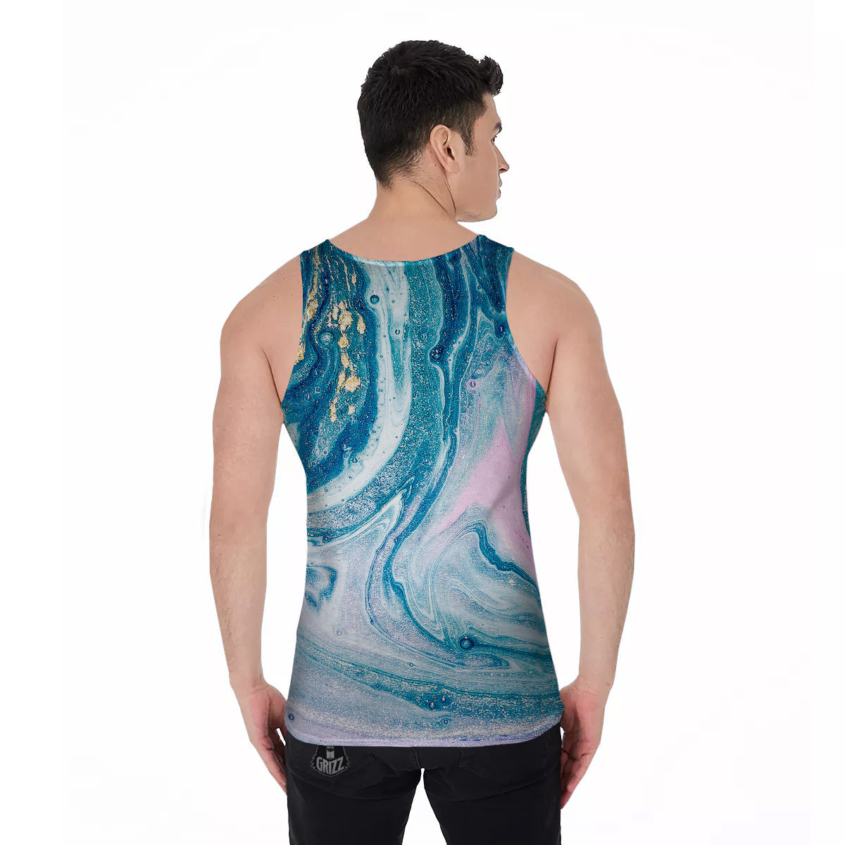 Abstract Ocean Marble Pink Blue Print Men's Tank Top-grizzshop