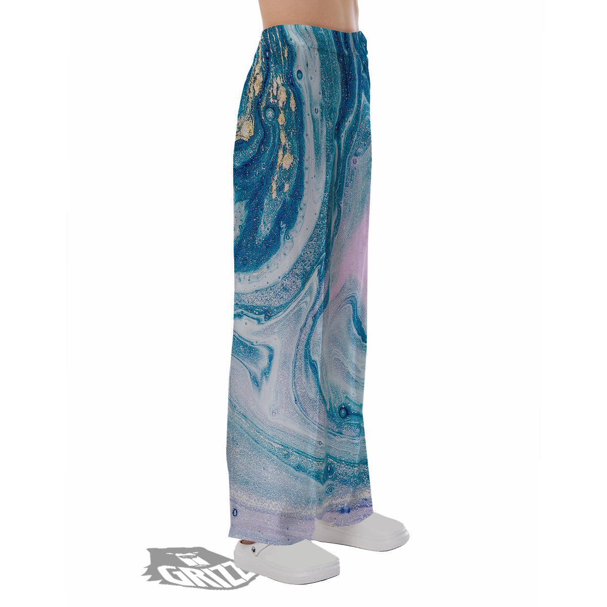 Abstract Ocean Marble Pink Blue Print Pajama Pants-grizzshop
