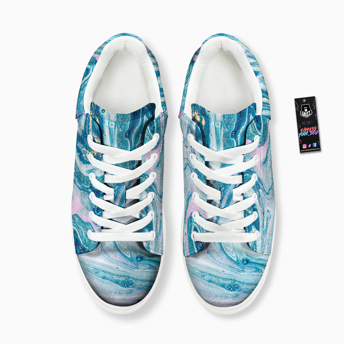 Abstract Ocean Marble Pink Blue Print Platform Shoes-grizzshop