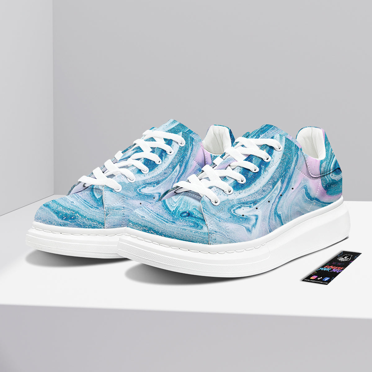Abstract Ocean Marble Pink Blue Print Platform Shoes-grizzshop