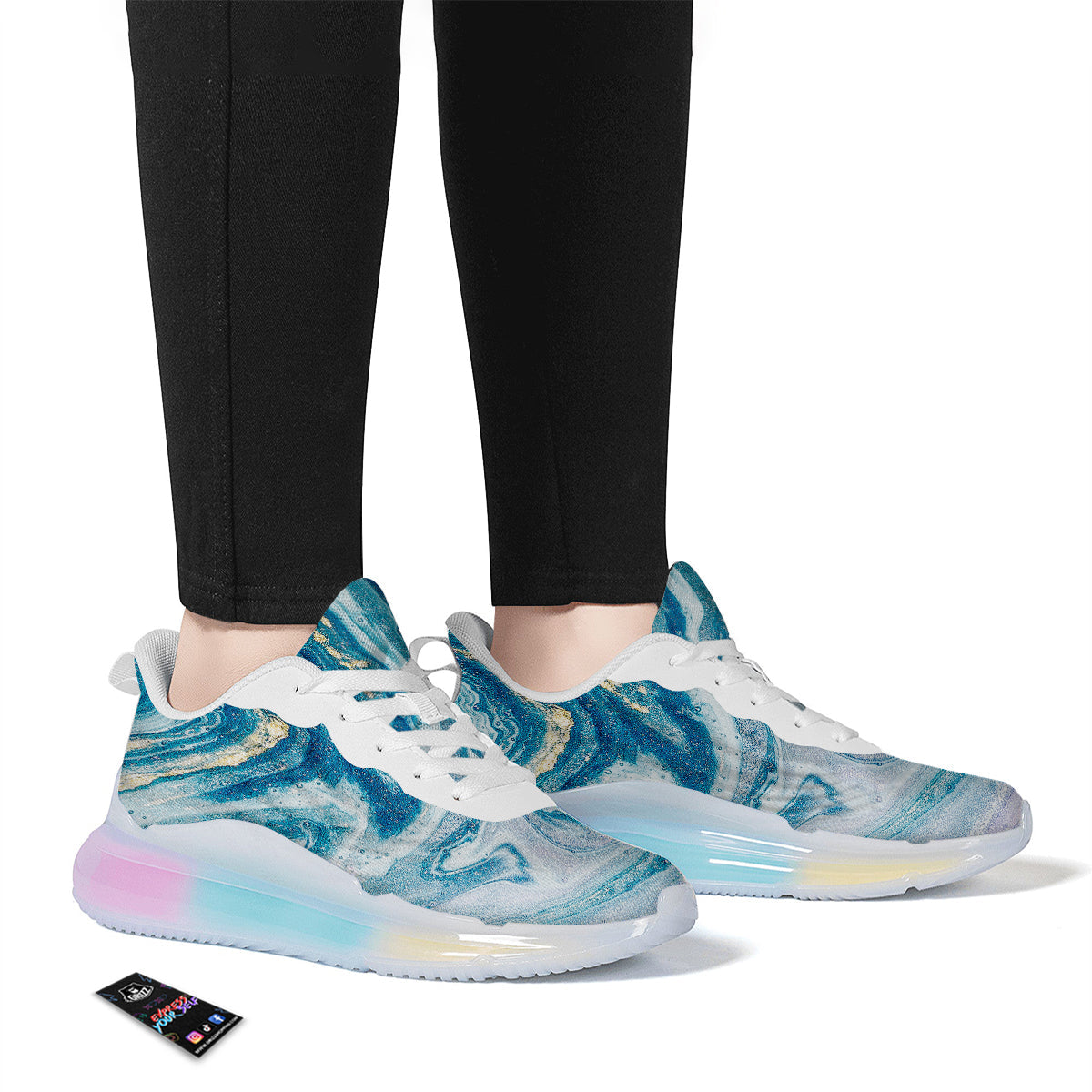 Abstract Ocean Marble Pink Blue Print Running Sneakers-grizzshop