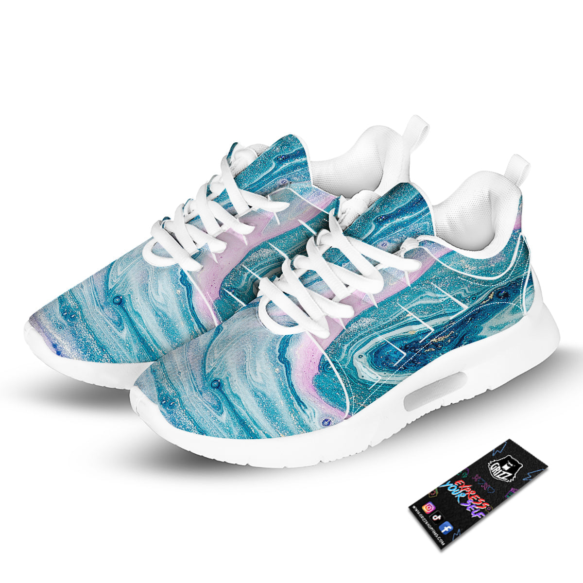 Abstract Ocean Marble Pink Blue Print Tennis Shoes-grizzshop