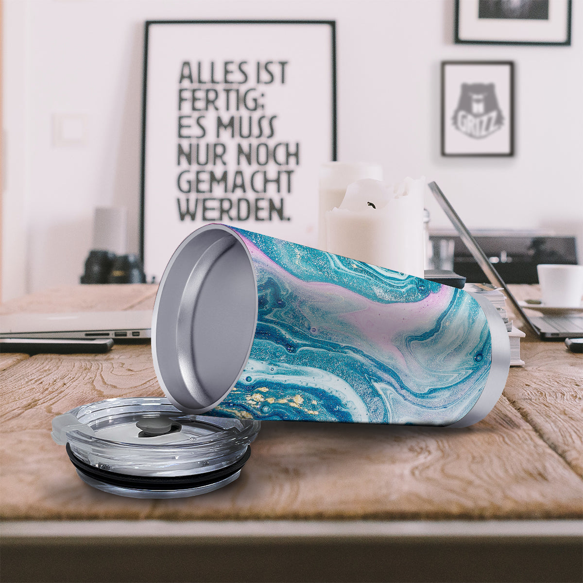 Abstract Ocean Marble Pink Blue Print Tumbler-grizzshop