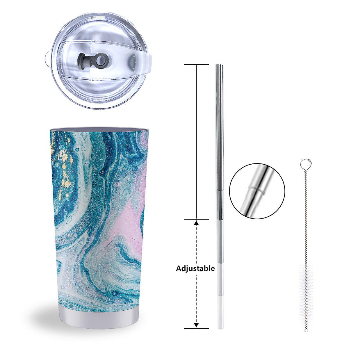 Abstract Ocean Marble Pink Blue Print Tumbler-grizzshop