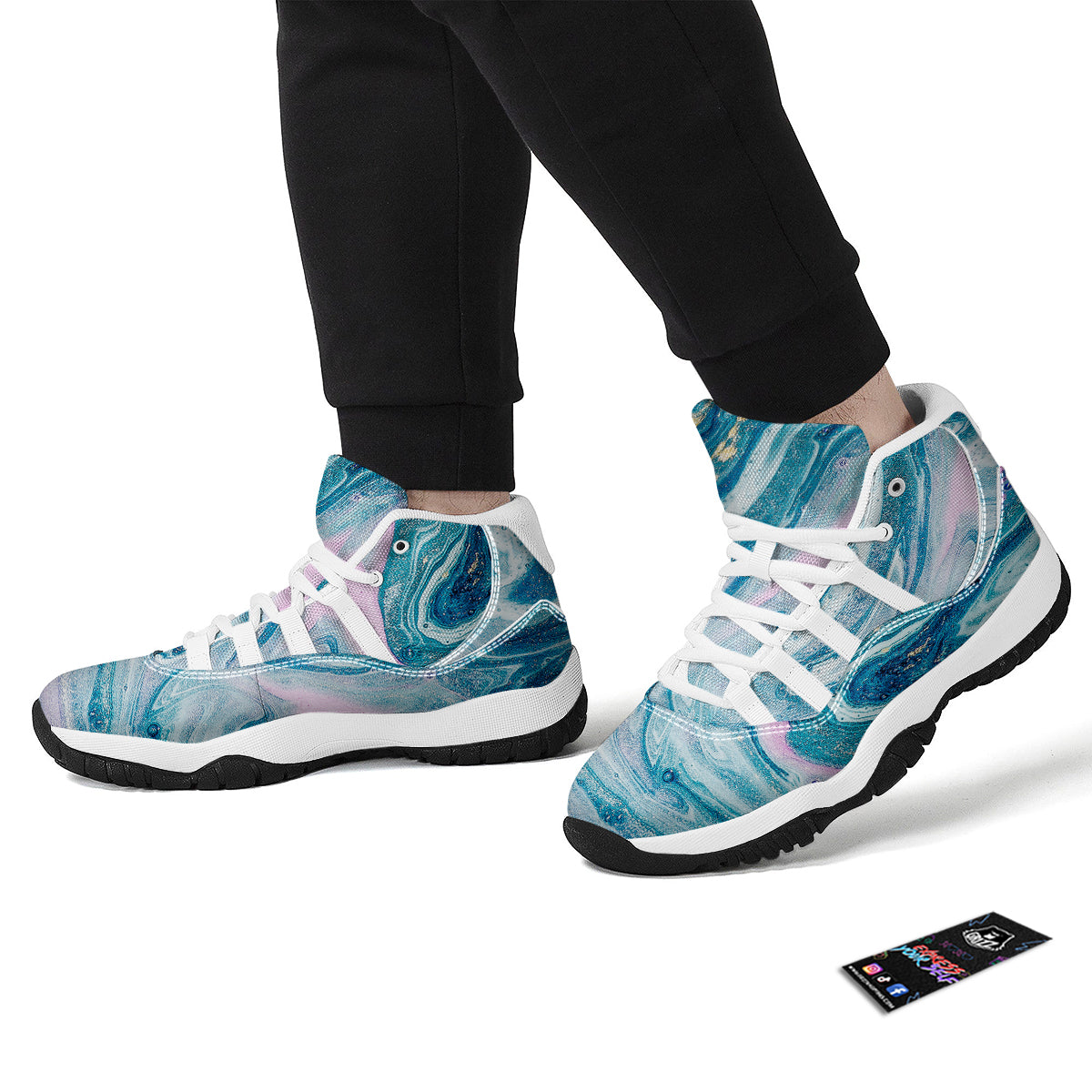 Abstract Ocean Marble Pink Blue Print White Bball Shoes-grizzshop