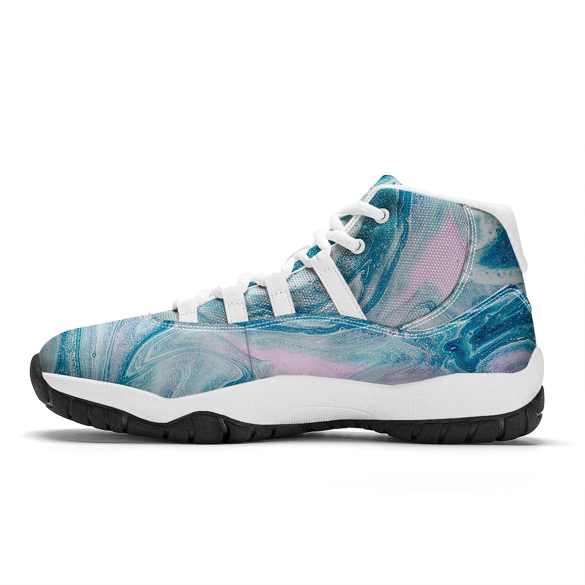 Abstract Ocean Marble Pink Blue Print White Bball Shoes-grizzshop