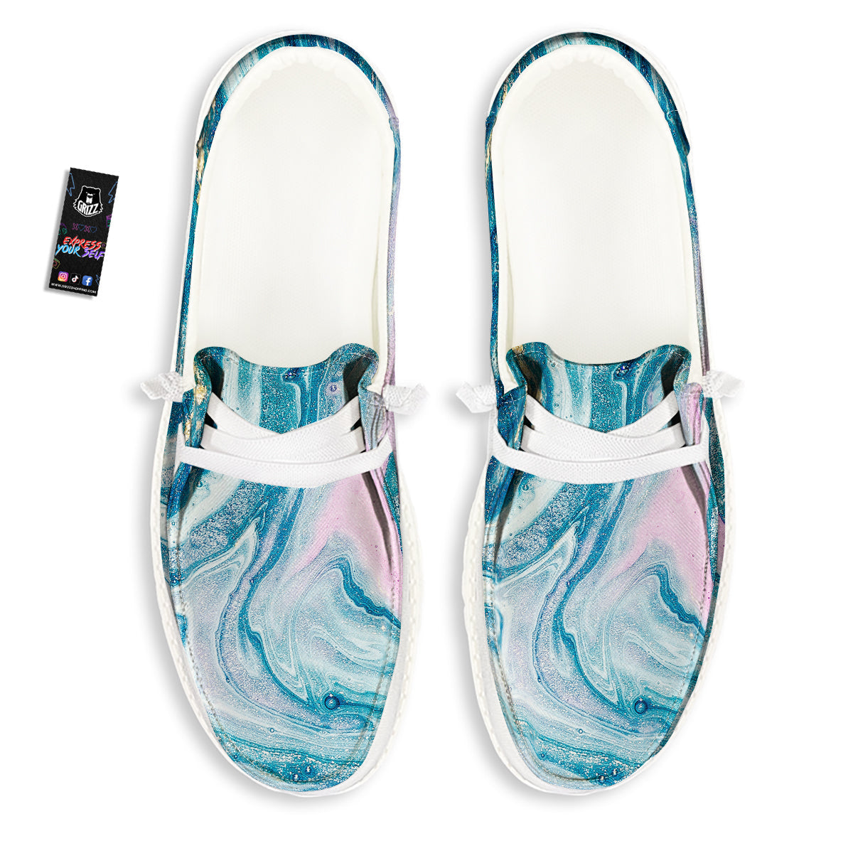 Abstract Ocean Marble Pink Blue Print White Loafers-grizzshop