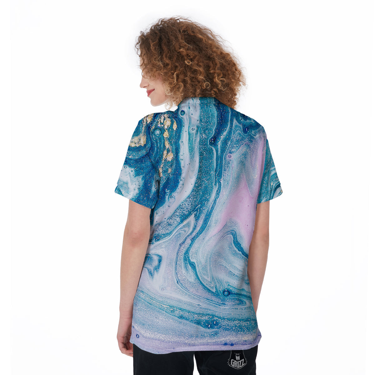 Abstract Ocean Marble Pink Blue Print Women's Golf Shirts-grizzshop