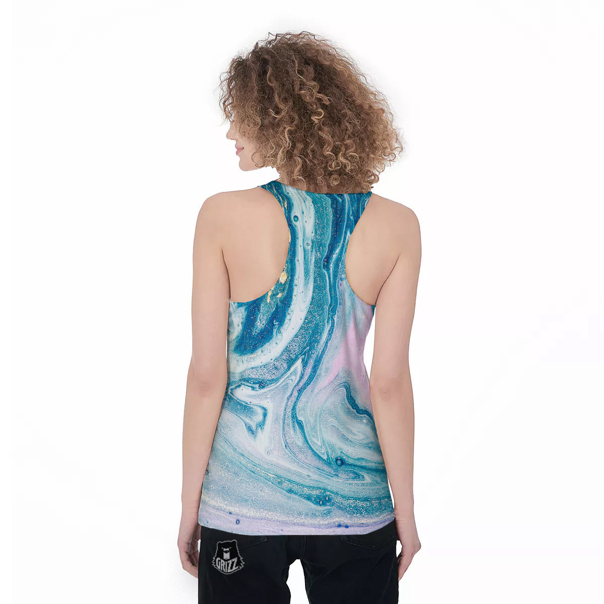 Abstract Ocean Marble Pink Blue Print Women's Racerback Tank Top-grizzshop