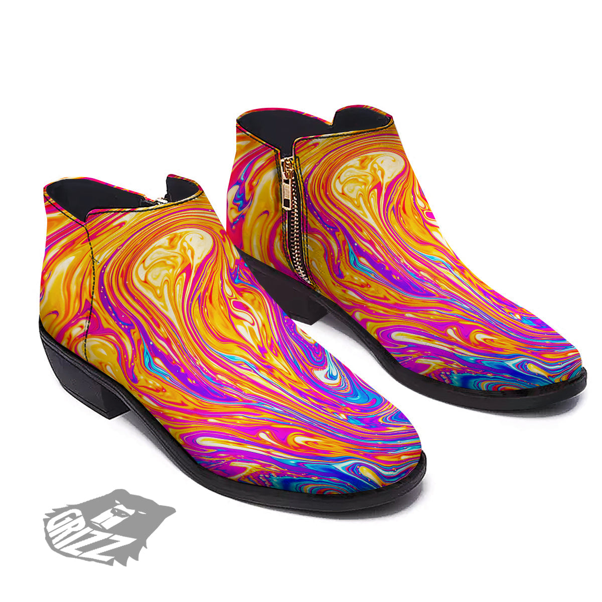 Abstract Orange Psychedelic Print Ankle Boots-grizzshop