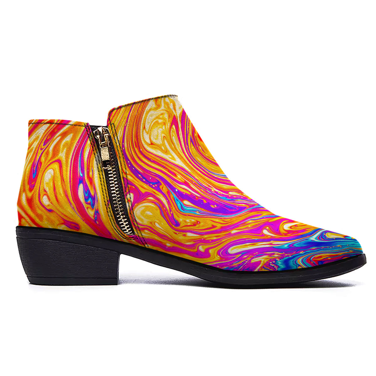 Abstract Orange Psychedelic Print Ankle Boots-grizzshop