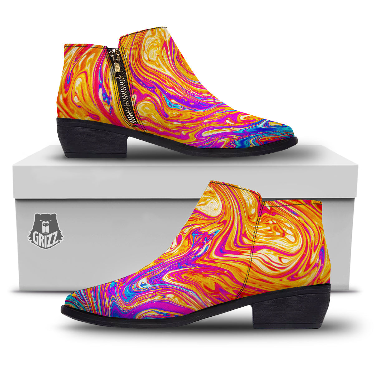 Abstract Orange Psychedelic Print Ankle Boots-grizzshop