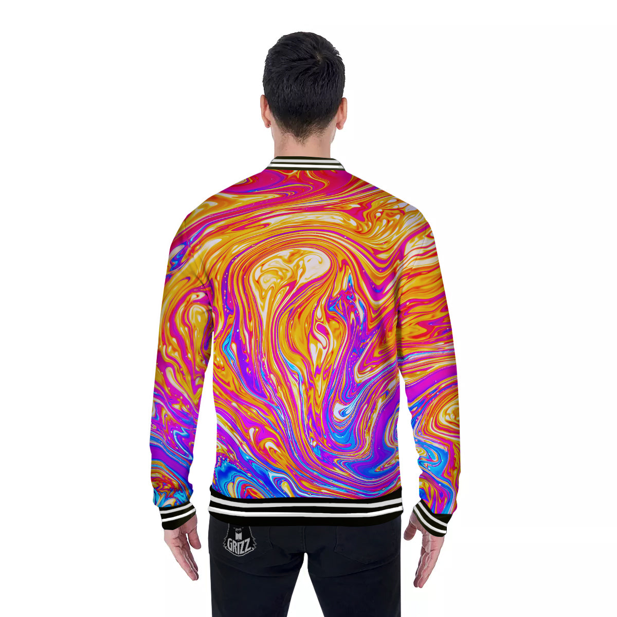Abstract Orange Psychedelic Print Baseball Jacket-grizzshop