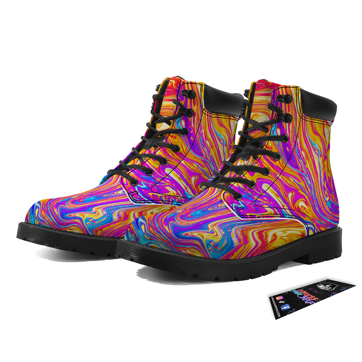 Abstract Orange Psychedelic Print Boots-grizzshop