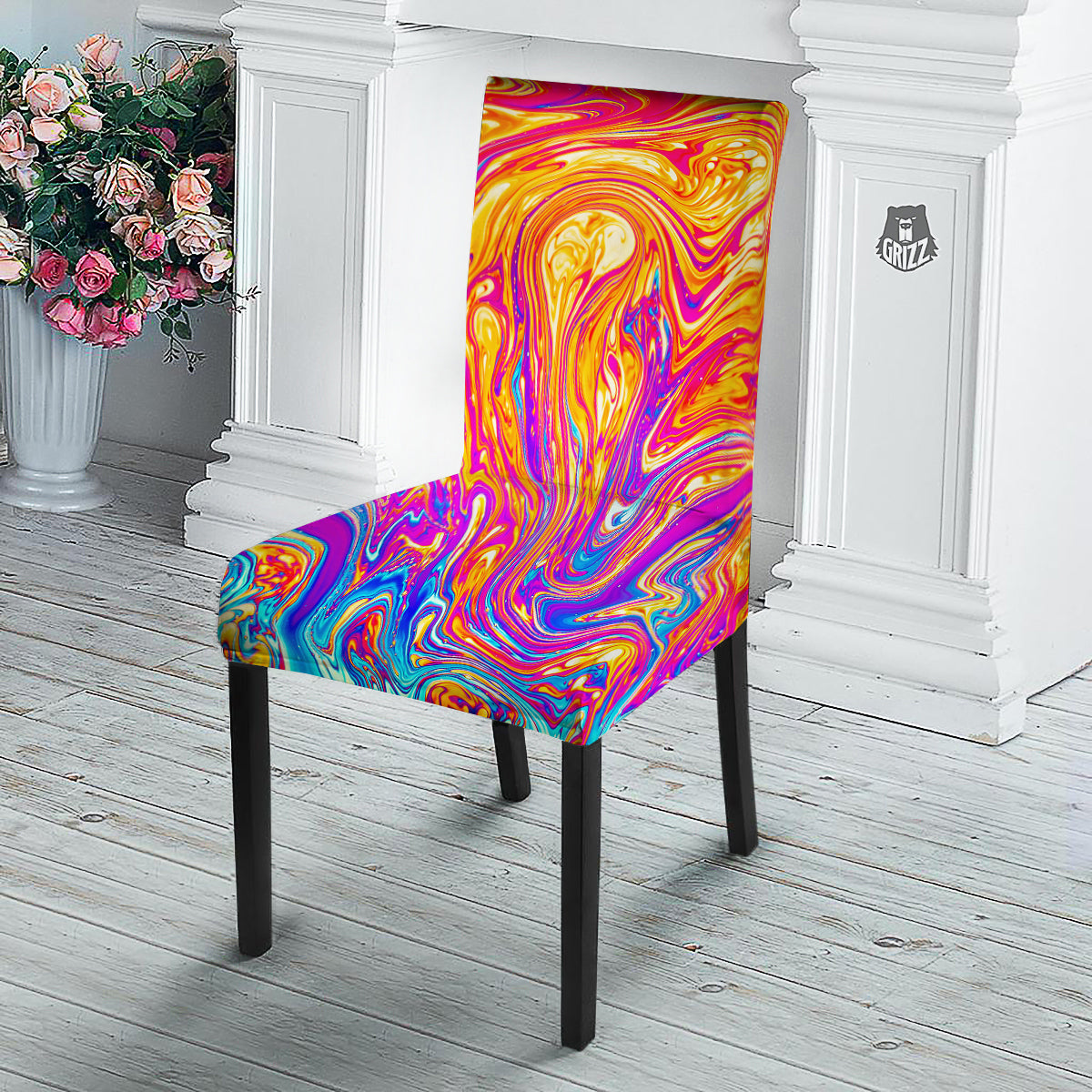 Abstract Orange Psychedelic Print Dining Chair Slipcover-grizzshop