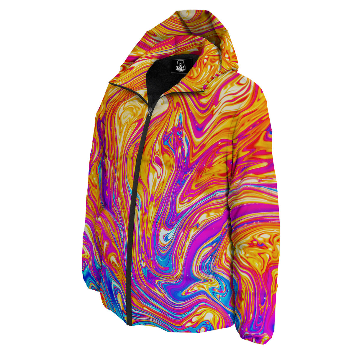Abstract Orange Psychedelic Print Down Jacket-grizzshop