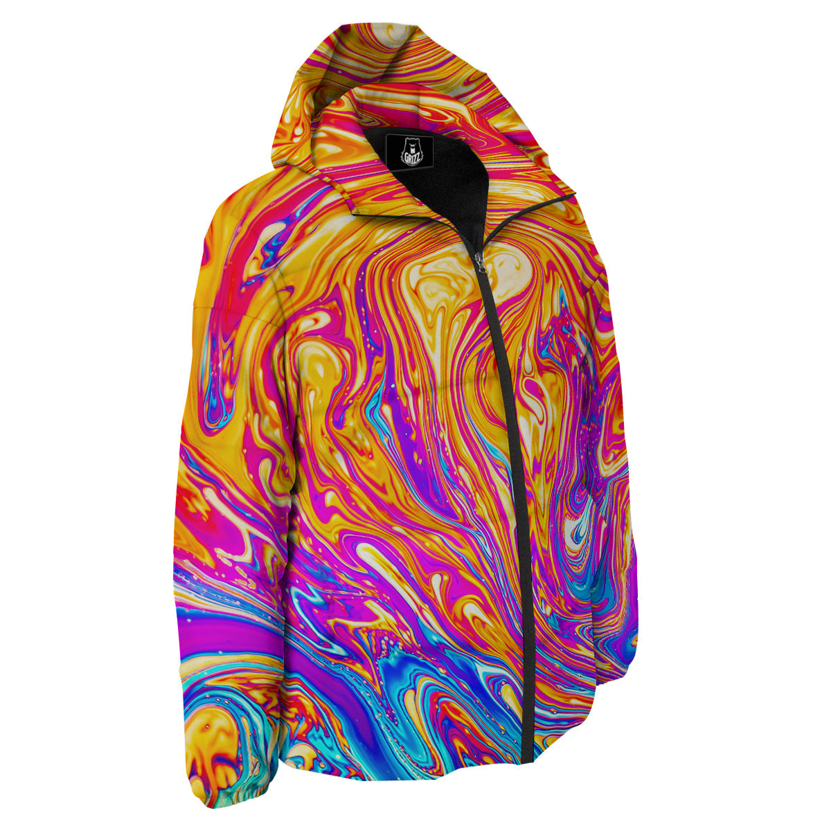 Abstract Orange Psychedelic Print Down Jacket-grizzshop