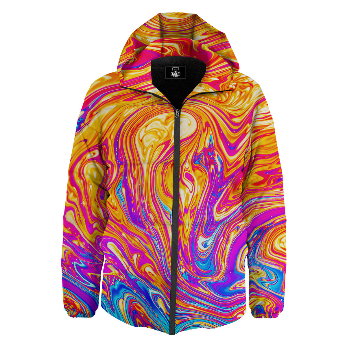 Abstract Orange Psychedelic Print Down Jacket-grizzshop