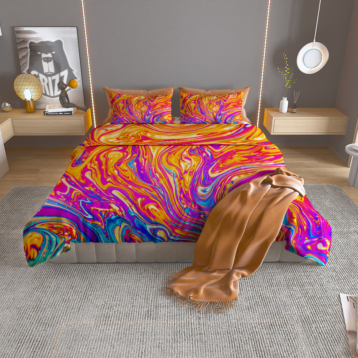 Abstract Orange Psychedelic Print Duvet Cover Bedding Set
