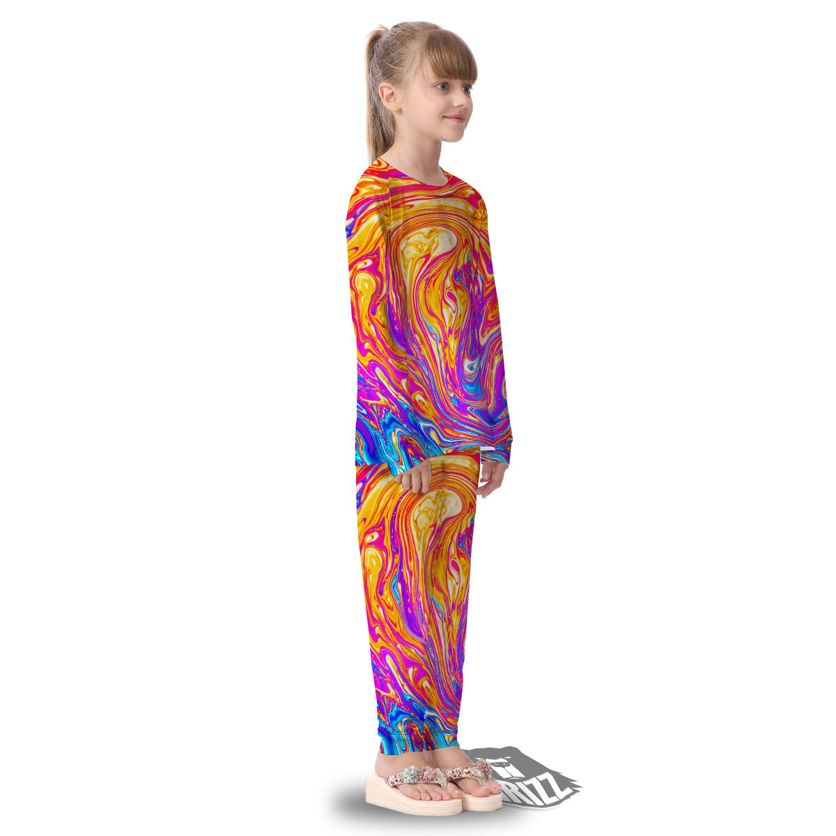 Abstract Orange Psychedelic Print Kid's Pajamas-grizzshop