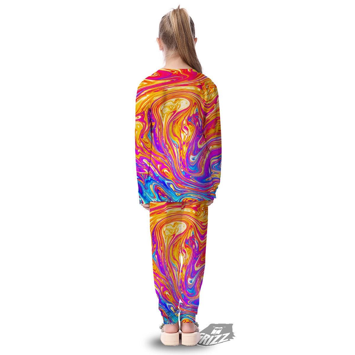 Abstract Orange Psychedelic Print Kid's Pajamas-grizzshop