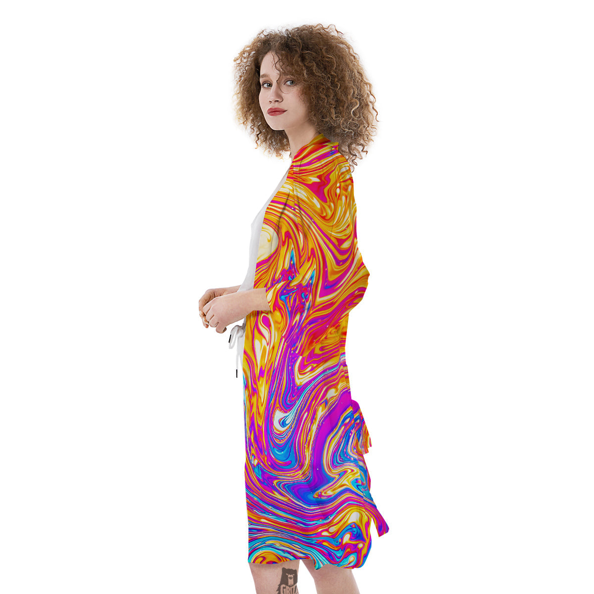 Abstract Orange Psychedelic Print Kimono-grizzshop