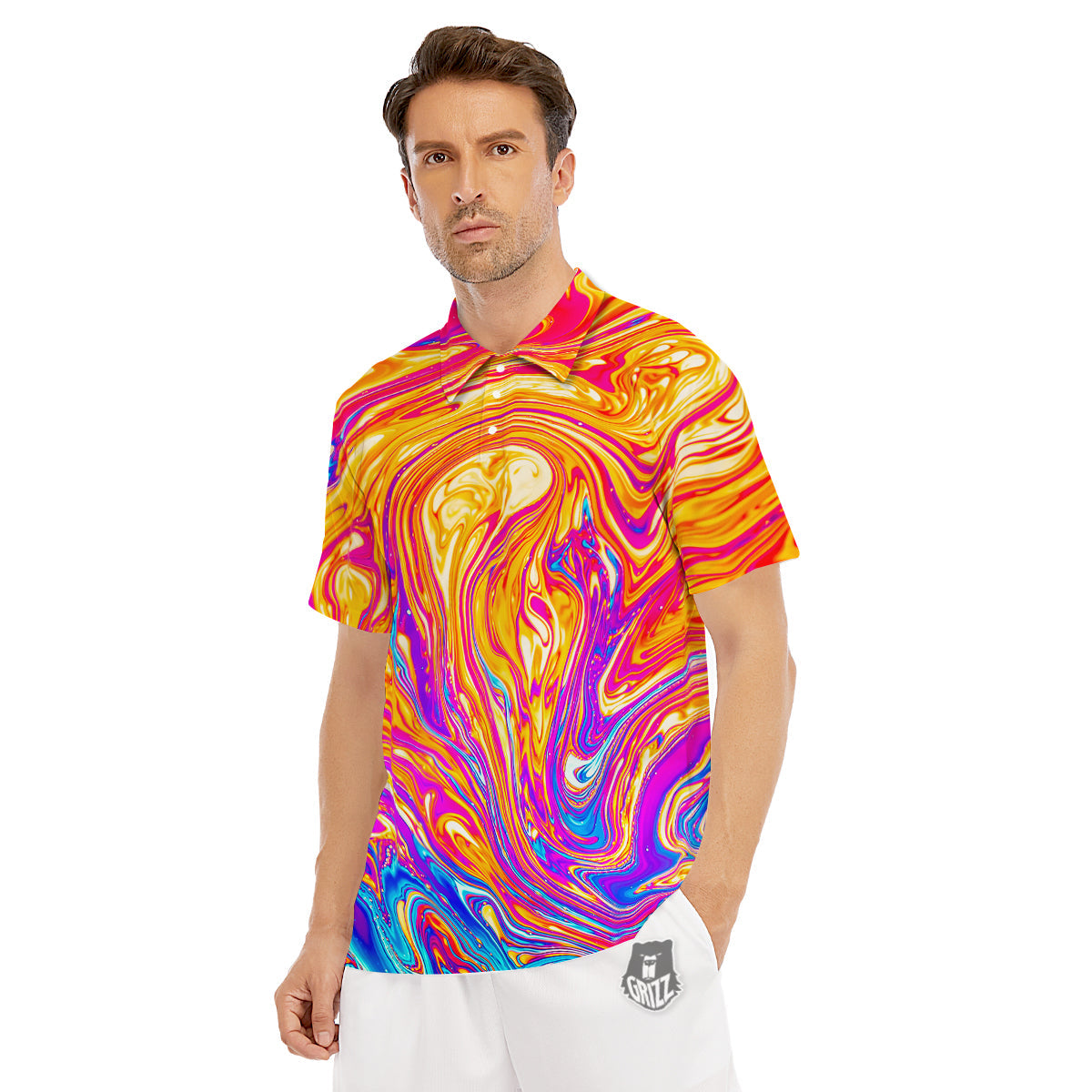 Abstract Orange Psychedelic Print Men's Golf Shirts-grizzshop