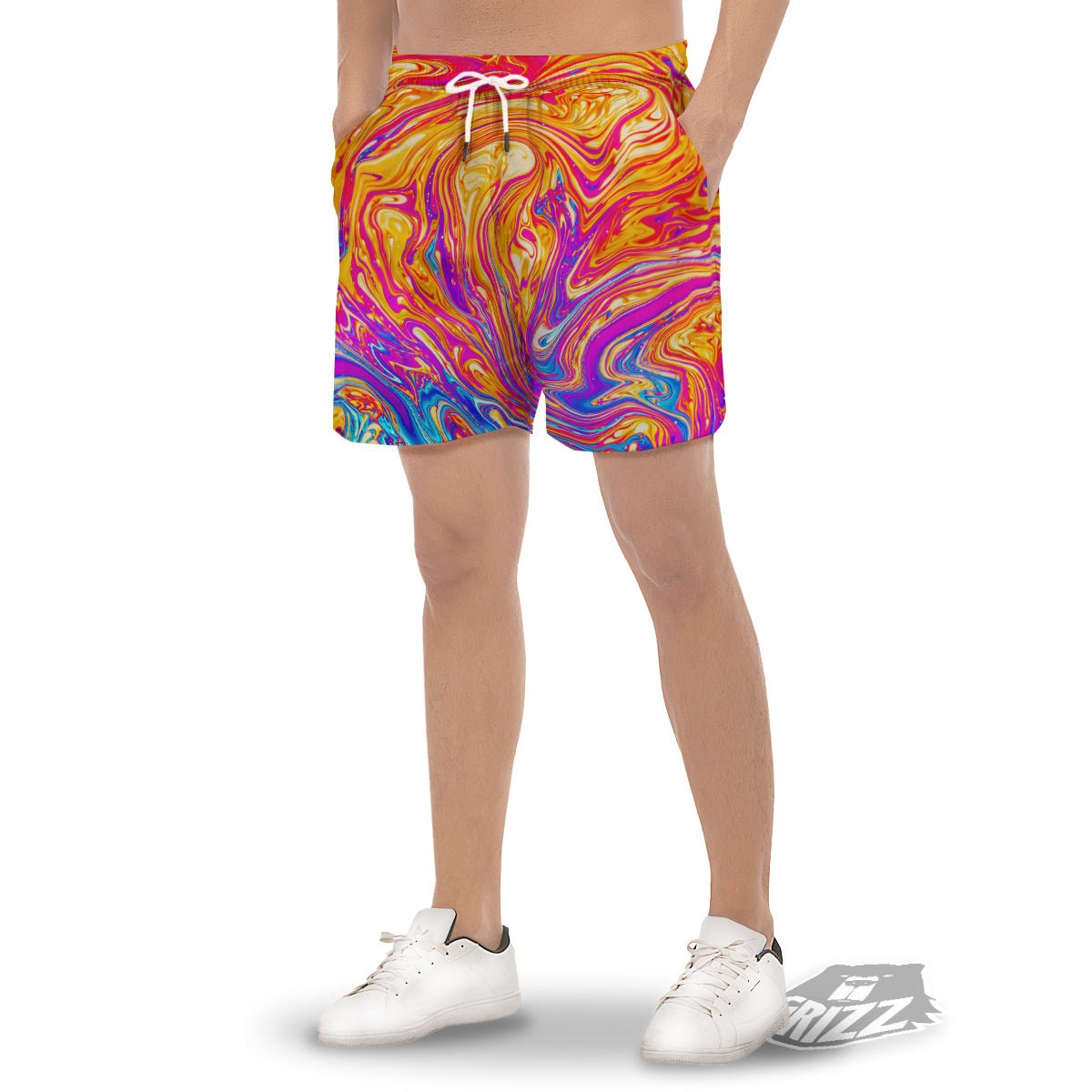 Abstract Orange Psychedelic Print Men's Gym Shorts-grizzshop