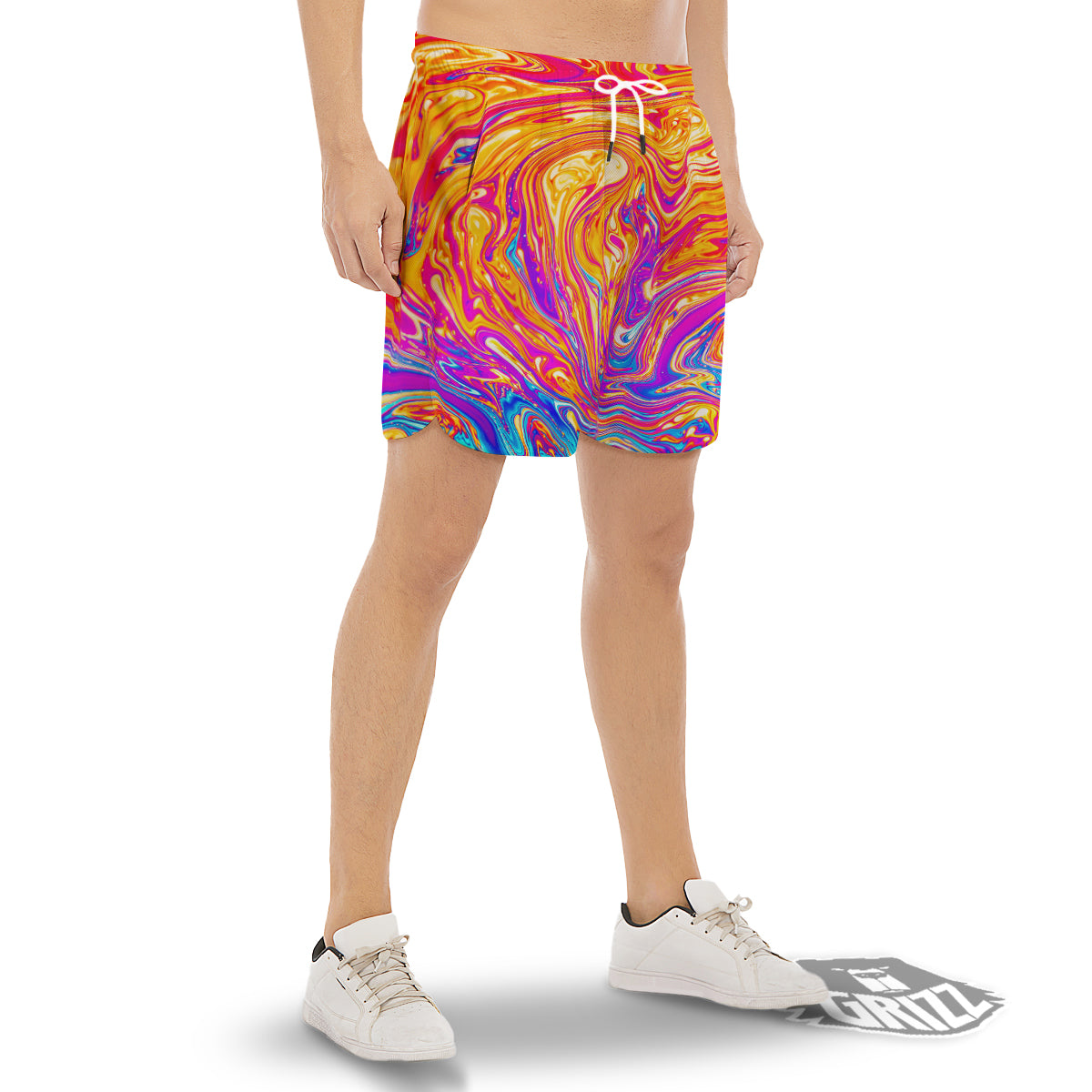 Abstract Orange Psychedelic Print Men's Gym Shorts-grizzshop