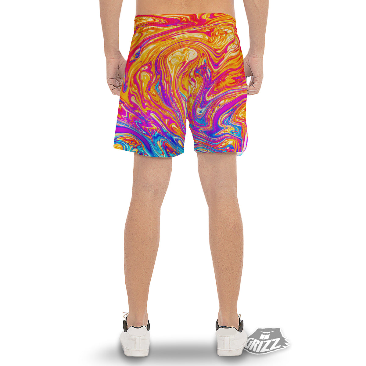 Abstract Orange Psychedelic Print Men's Gym Shorts-grizzshop