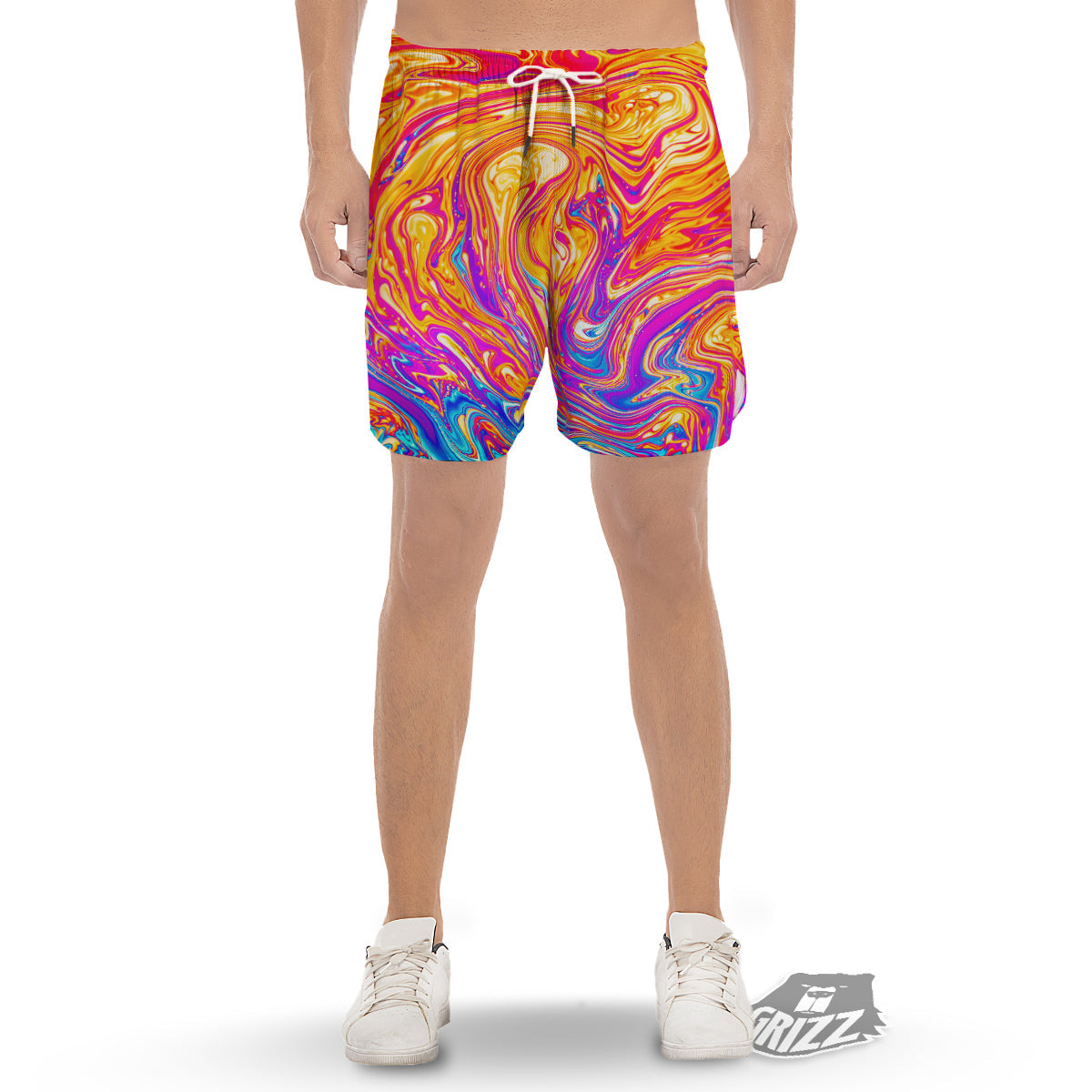 Abstract Orange Psychedelic Print Men's Gym Shorts-grizzshop