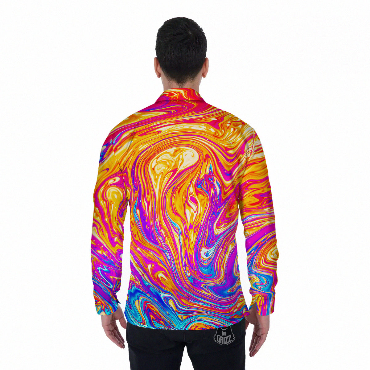 Abstract Orange Psychedelic Print Men's Long Sleeve Shirts-grizzshop