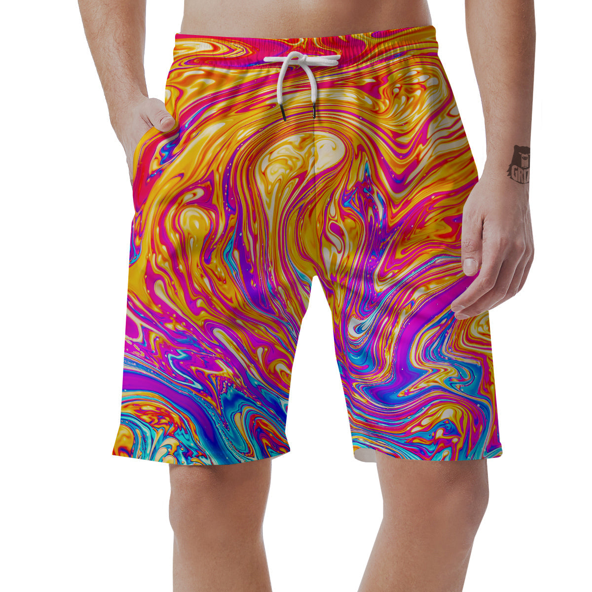 Abstract Orange Psychedelic Print Men's Shorts-grizzshop