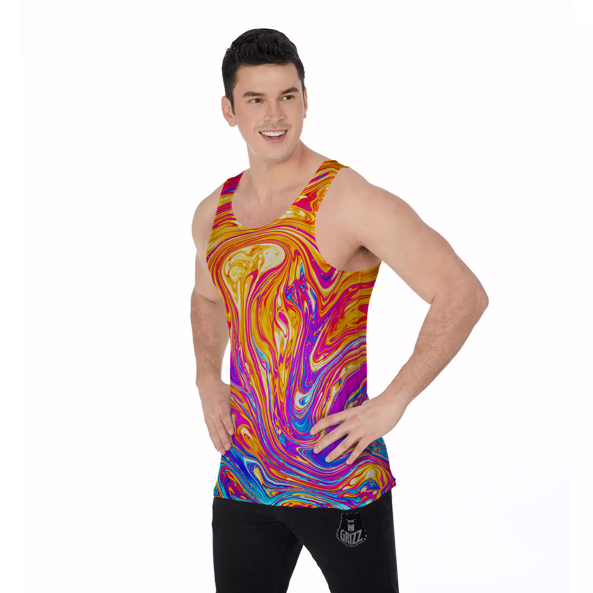 Abstract Orange Psychedelic Print Men's Tank Top-grizzshop