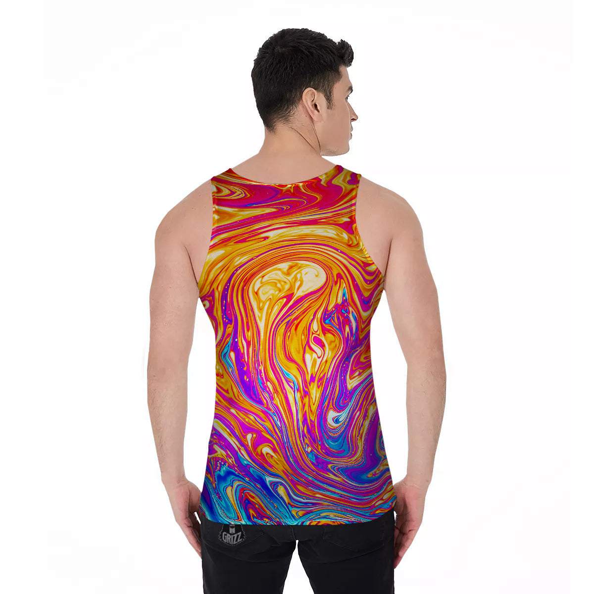Abstract Orange Psychedelic Print Men's Tank Top-grizzshop