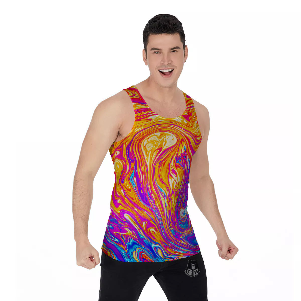 Abstract Orange Psychedelic Print Men's Tank Top-grizzshop