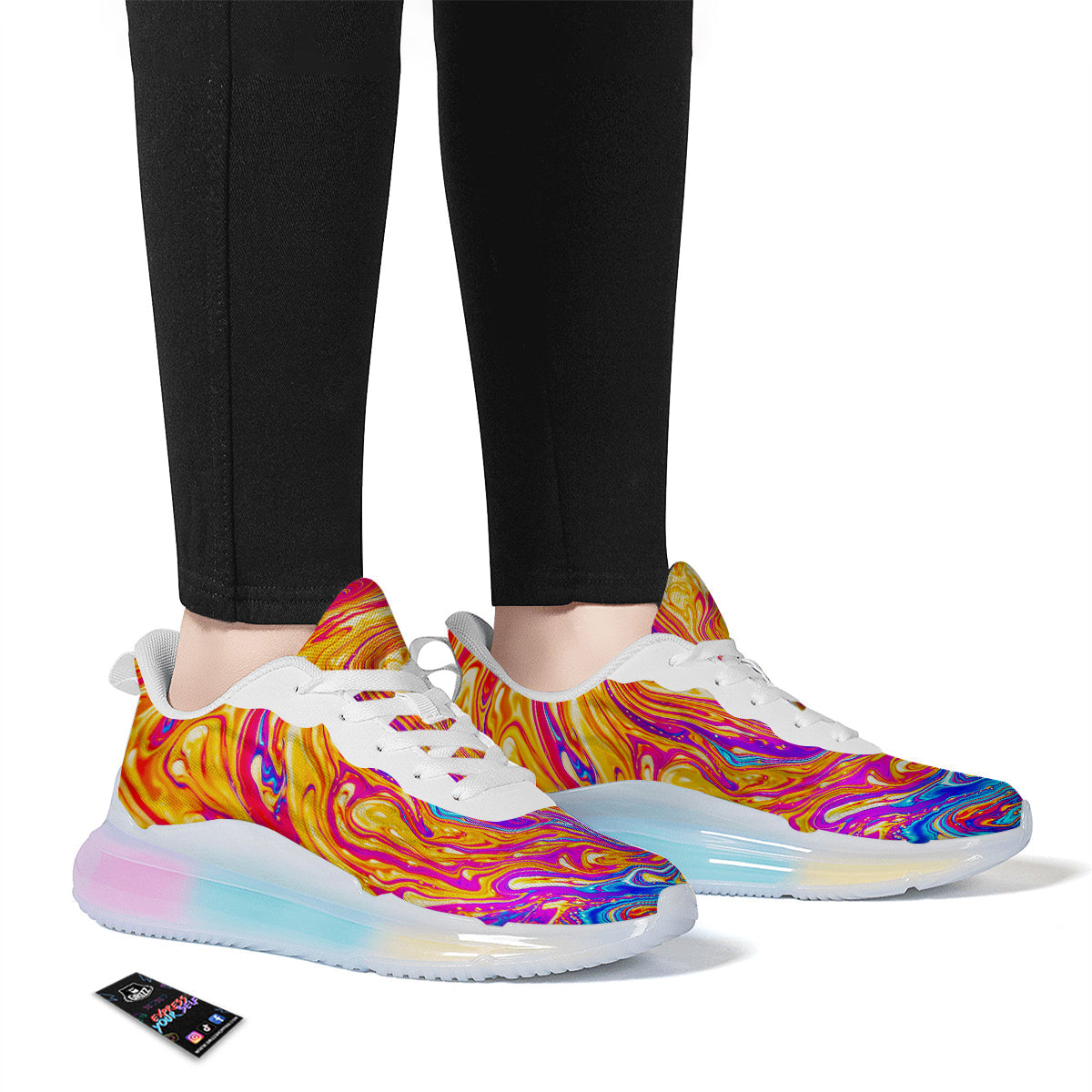 Abstract Orange Psychedelic Print Running Sneakers-grizzshop